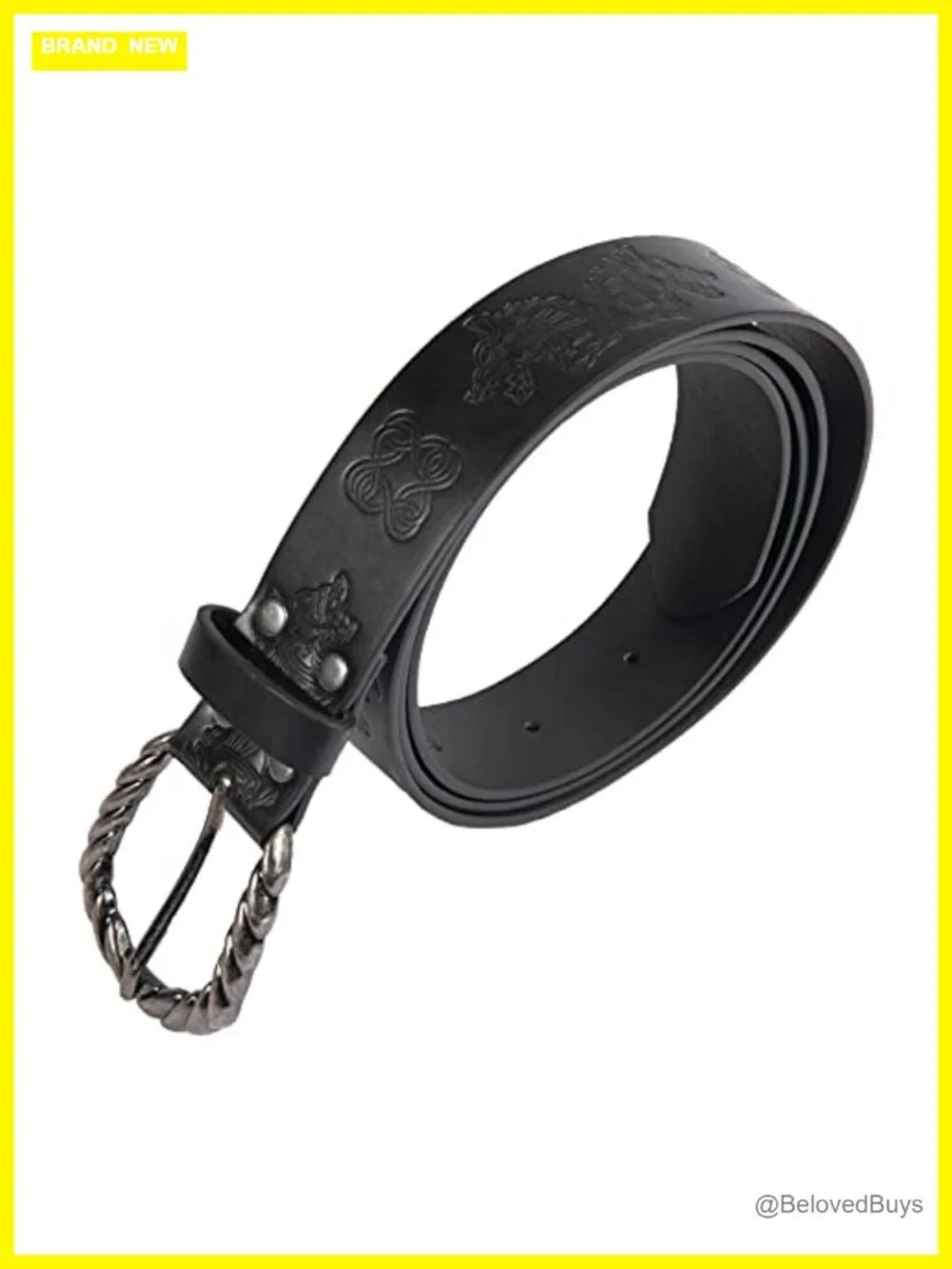 Viking Fenrir Embossed Faux Leather Buckle Belt, Medieval Knight Belt